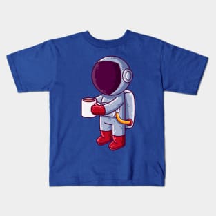 Cute Astronaut Drinking Coffee Cartoon Kids T-Shirt